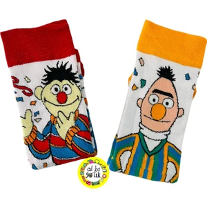 Al Bi 90LIK Susam Sokağı 2'li Edi Büdü Karakter Desenli Pamuklu Soket Çorap