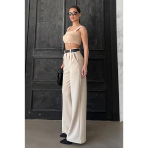 Açık Bej Çift Pileli Kemerli Pantolon MG2330