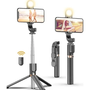 2 In 1 3 Renk Işıklı ve Kumandalı Masa Üstü Tripod Olabilen Telefon Tutuculu Selfie Çubuğu 130 cm K8