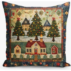 Çift Taraflı Yılbaşı Cristmas Desenli Dijital Baskı Kırlent Kılıfı