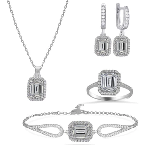 925 Ayar Gümüş Baget Taşlı Takı Seti