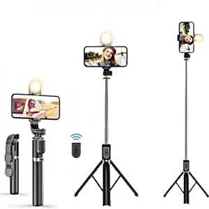 3in1 LED Işıklı Bluetooth Kumandalı 170 cm Tripod Telefon Tutuculu Selfie Çubuğu + Tripodu K9LED