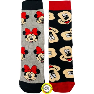 Al Bi 90Lık 2'li Set Mickey Mouse ve Mini Mouse Pamuklu Çorap
