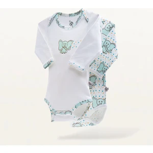 Borneo 2'li Bebek Zıbın Uzun Kollu %100 Organik Pamuk Penye Baskılı Beyaz-Mint