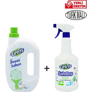 Sıvı Beyaz Sabun 1 lt & Cetris Solveco 1 lt Yüksek Performanslı Leke Sökücü ve Yüzey Temizleyici