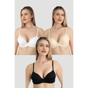 Arma Yıldız Kadın Dolgusuz Balenli 3 Adet Sütyen Beyaz Siyah Ten