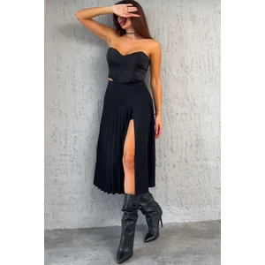 Maren Butik Mare Butik Full Likralı Krep Kumaş Içi Şortlu Yanı Yırtmaçlı Siyah Uzun Etek