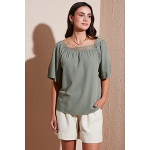 Güpürlü Regular Fit Kare Yaka Bluz Bayan Bluz 5869003