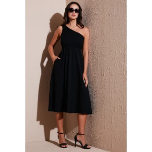 Regular Fit Tek Omuz Belden Açılan Gipeli Midi Boy Elbise Bayan Elbise 67810248