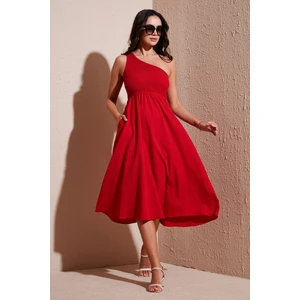 Regular Fit Tek Omuz Belden Açılan Gipeli Midi Boy Elbise Bayan Elbise 67810248