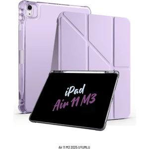 Apple iPad Air 11 Inç 2025 M3 Çip Uyumlu Kalem Bölmeli Standlı Tri Folding Fuchsia Tablet Kılıfı