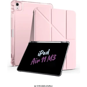 Apple iPad Air 11 Inç 2025 M3 Çip Uyumlu Kalem Bölmeli Standlı Tri Folding Fuchsia Tablet Kılıfı