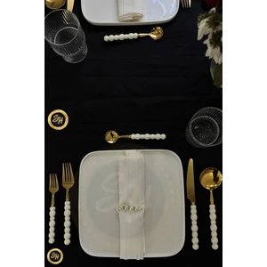 6 Adet Gold Beyaz Inci Taş Detaylı Yemek Bıçak Takımı | 6 Parça Lüks Yemek Bıçak Takımı