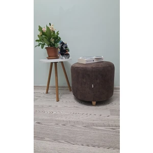 Ahşap Ayaklı Nubuk Kumaş Yuvarlak Puf
