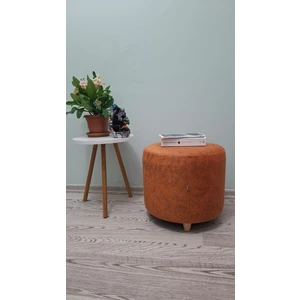 Ahşap Ayaklı Nubuk Kumaş Yuvarlak Puf