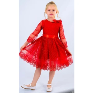 Kırmızı Dantel 23 Nisan Elbisesi
