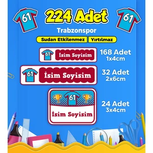 Sb Store Trabzonspor Okul Kreş İsim Etiketi Kalem Defter Özel İsim Yazılabilen Etiket Seti Model 44 - 224 Adet