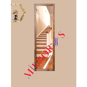 Ceviz Renk Ahşap Çerçeve Duvara Ayna 121X37 cm Antre Hol Boy Ayna