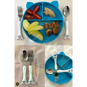 Figürlü Metal Uçlu Kaşık ve Çatal - Mama Kaşığı ve Çatalı Taşıma Çantalı Set