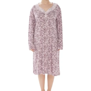 Kadın Desenli Bambu %100 Pamuk Mevsimlik Uzun Kol Gecelik -Geniş Kesim Anne Kalıp