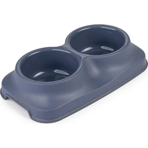 Kedi Köpek İkili Mama ve Su Kabı (0,4 0,4 lt) Silikon Kaydırmaz Taban Lacivert/mavi