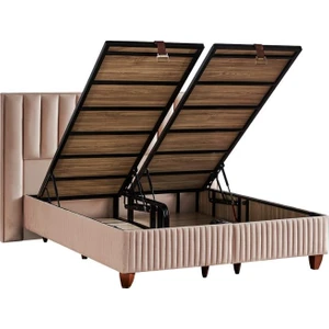 Niron Yatak Hades Lüks Baza ve Başlık Seti 150X200 cm Çift Kişilik Baza ve Başlık Takımı Krem Özel Kumaş