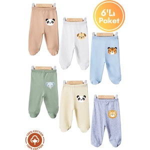 Unisex Bebek Penye Organik Pamuklu Hayvan Figürlü 0-6 Ay Patikli Bebek Tek Alt 6'lı Set