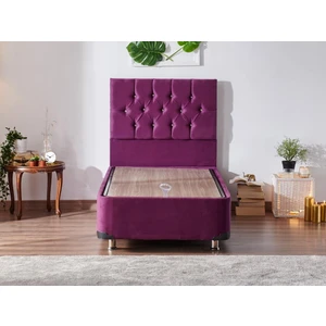 Niron Violet Baza ve Başlık Seti - 90X190 cm Tek Kişilik Sandıklı Mor Kumaş Baza ve Başlığı