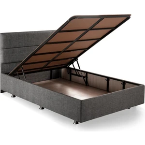 Niron Silver Baza ve Başlık Seti 120x200 cm Tek Kişilik Kaydırmaz Kumaşlı Gri Keten Baza ve Başlığı