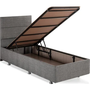 Niron Silver Baza ve Başlık Seti 100x200 cm Tek Kişilik Kaydırmaz Kumaşlı Gri Keten Baza ve Başlığı