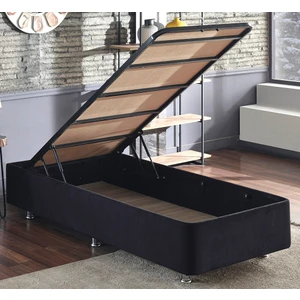 Niron Yatak Niron Ela Baza - 80X180 cm Tek Kişilik Sandıklı Siyah Kumaş Baza Silinebilir Soho Kumaş