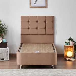 Niron Rama Baza ve Başlık Seti - 90x190 cm Tek Kişilik Sütlü Kahve Kumaş Baza ve Başlığı Soho Kumaş