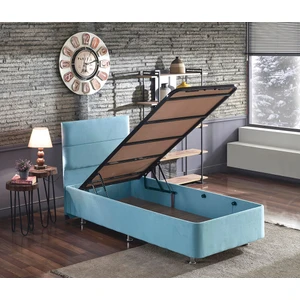 Cozy Baza ve Başlık - 90x190 cm Tek Kişilik Sandıklı Bebek Mavisi Kumaş Baza ve Başlığı Silinebilir