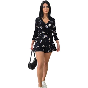 Volanlı Kuşaklı Mini Şortlu Desenli Elbise