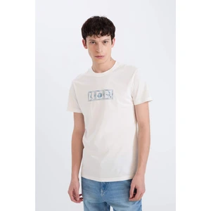 %100 Pamuk Slim Fit Dar Kesim Bisiklet Yaka Baskılı Kısa Kollu Tişört D9356AX25SP