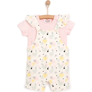 Basic Kız Kalp Desenli Şort Salopet-Tshirt Kız Bebek