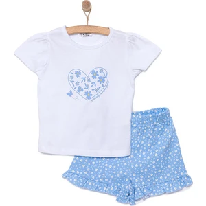 Basic Kalp ve Çiçek Baskılı Şortlu Takım Kız Bebek
