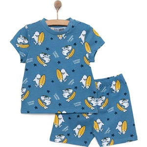 Hellobaby Kısa Kol Köpek Balığı Desenli Bisiklet Yaka Pijama Takımı Erkek Bebek