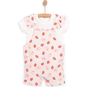 Basic Kız Çilek Desenli Şort Salopet-Tshirt Kız Bebek