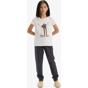 Kız Çocuk Pijama Takımı Baskılı Kısa Kollu Üst Esnek Belli Uzun Alt E0541A825SM