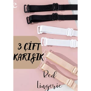 Red İç Giyim Metal Uçlu Syah-Beyaz-Ten Sütyen Askısı 3'lü Paket (Çift)
