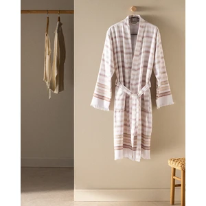 Guamod Kimono Pamuklu Unisex Bornoz - Beyaz/bej