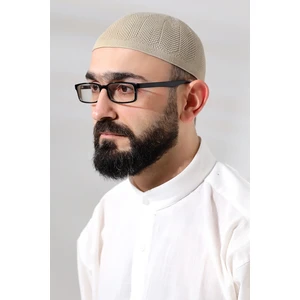 Koyu Krem Safir Dantel Detaylı Örme Namaz Takkesi