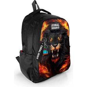 Coral High Siyah Aslan Desenli Üç Bölmeli Okul Sırt Çantası 23671