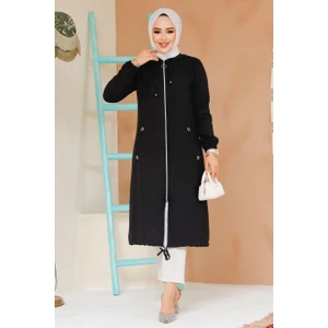Fermuarlı Siyah Tesettür Kap 70792S