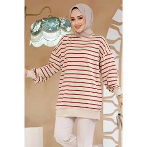 Çizgili Bordo Tesettür Tunik 30175BR