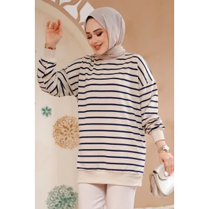 Çizgili Lacivert Tesettür Tunik 30175L