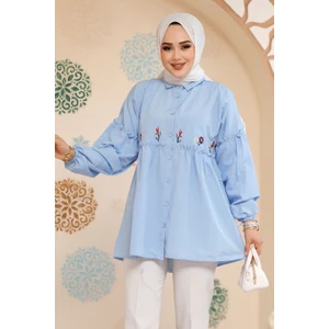 Nakış Desenli Bebek Mavisi Tesettür Tunik 40603BM