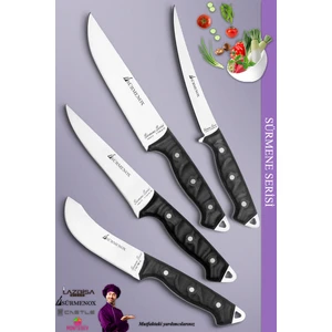 Sürmene Serisi Mutfak Bıçak Seti Et Ekmek Sebze Salata Fileto Bıçağı 4'lü Set Siyah ( MFT-024 )