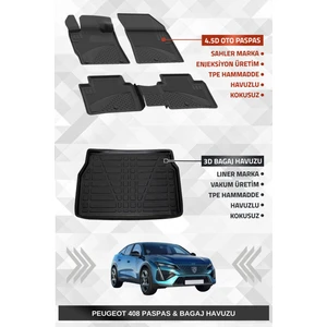 Peugeot 408 2022+ Uyumlu 4.5d Premium Havuzlu Paspas ve Liner Marka 3D Bagaj Havuzu